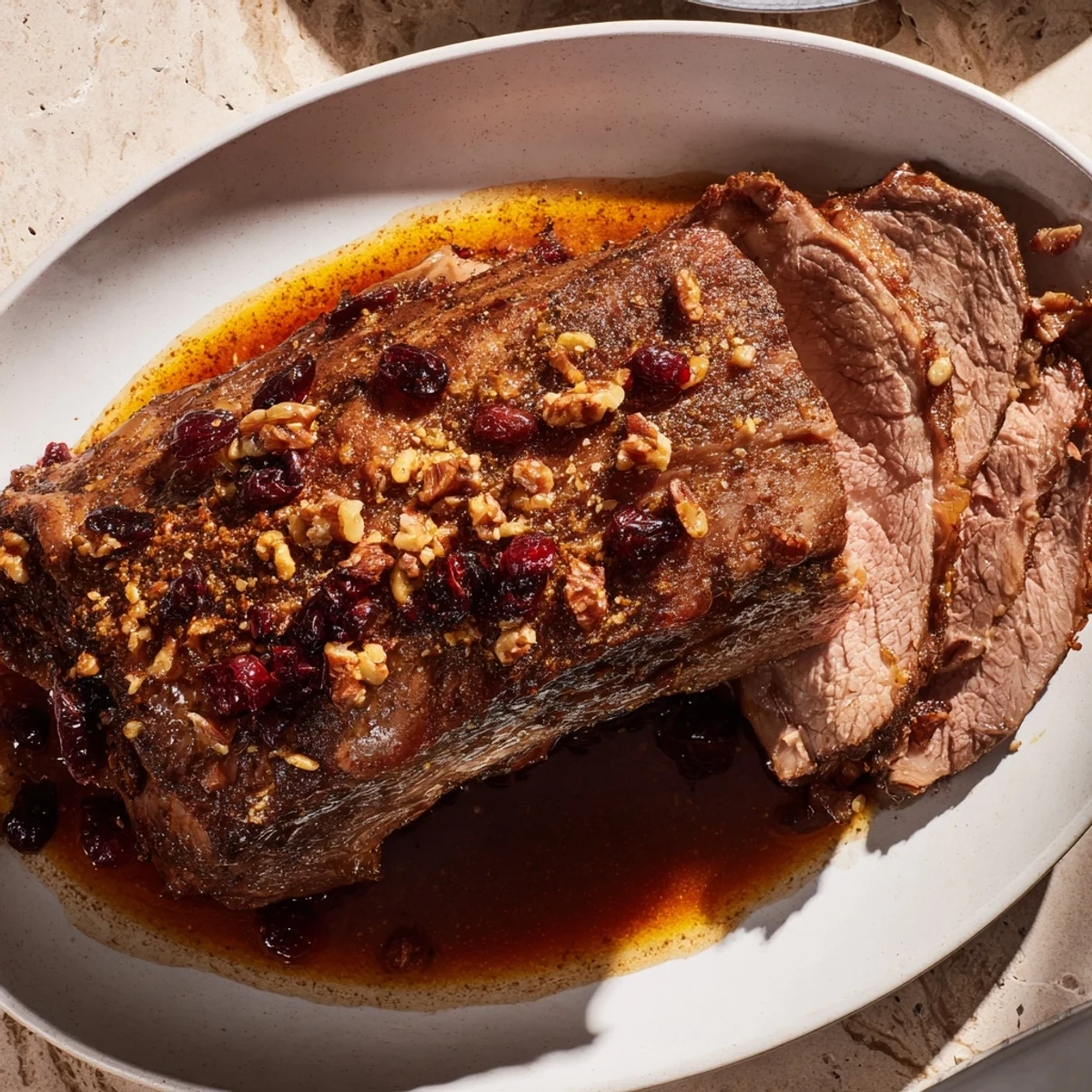 Golden-brown Winter Roasted Brussels Sprouts glistening with balsamic glaze, a perfect side.