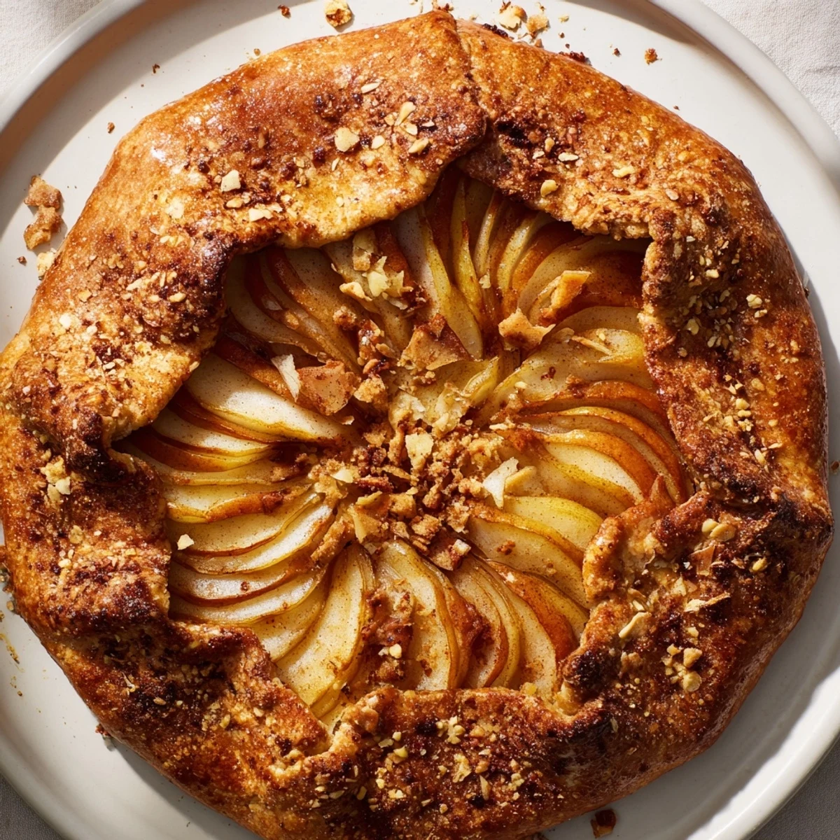 Buttery folds and glistening pears: a close-up of the delicious Rustic Pear and Ginger Galette.