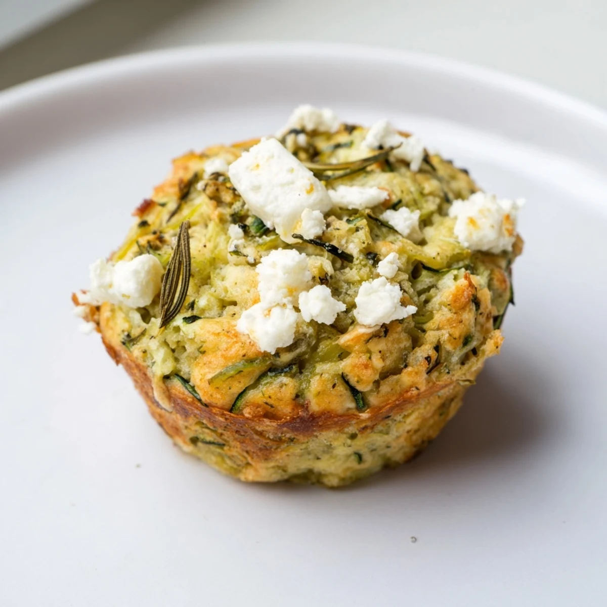 Golden-brown Savory Zucchini and Feta Muffins, just pulled from the oven, ready to serve.