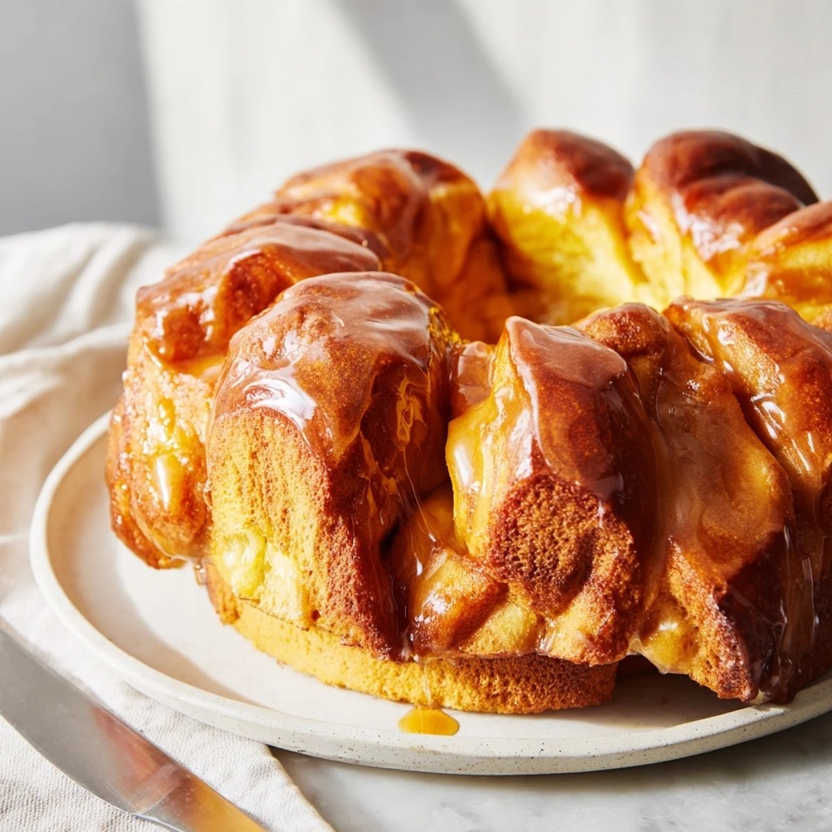 Golden-brown Quick Skillet Cornbread glistening under a sweet honey butter glaze, ideal side for chili.