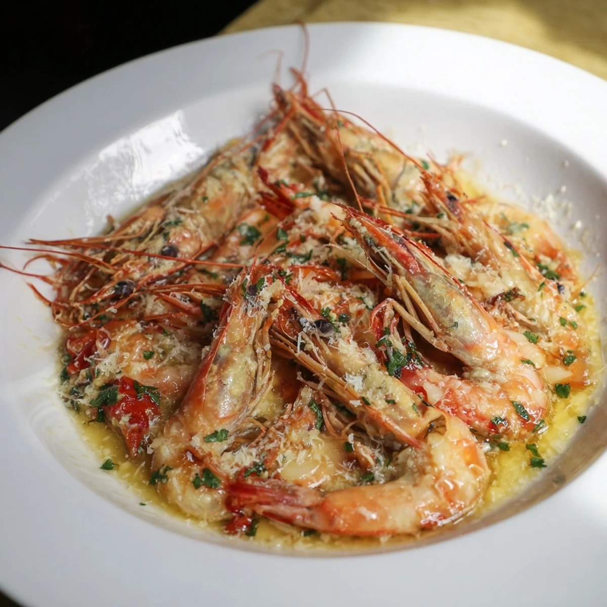 Golden-brown shrimp in creamy garlic sauce, ready to serve—a delicious 20-minute meal.