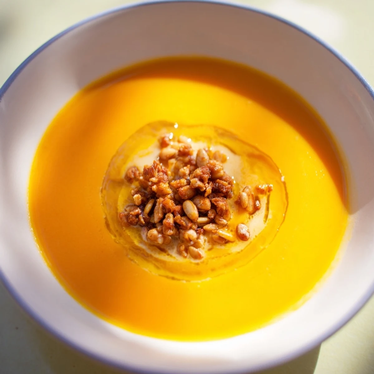 A steaming bowl of Creamy Roasted Pumpkin Soup with toasted seeds, ready to savor.