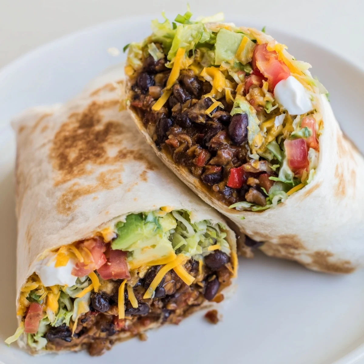 Warm, flavorful Smoky Black Bean Burrito, filled with black beans and fresh vegetables, ready to eat.