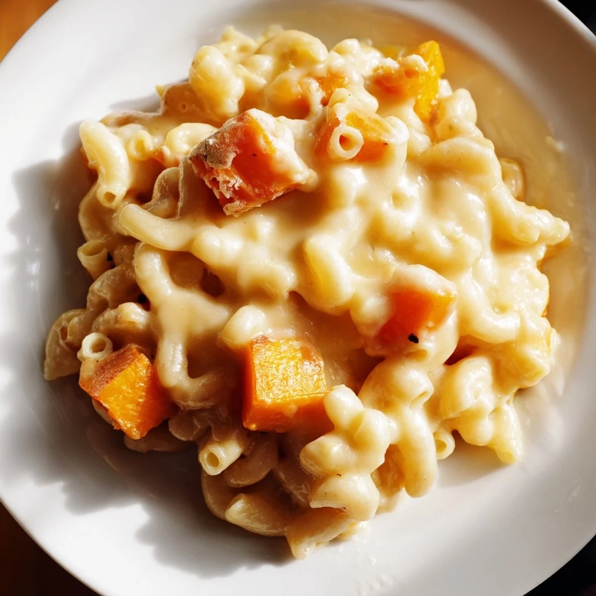 Creamy butternut squash mac and cheese with golden, bubbly cheese; a comforting, vegetarian main course.