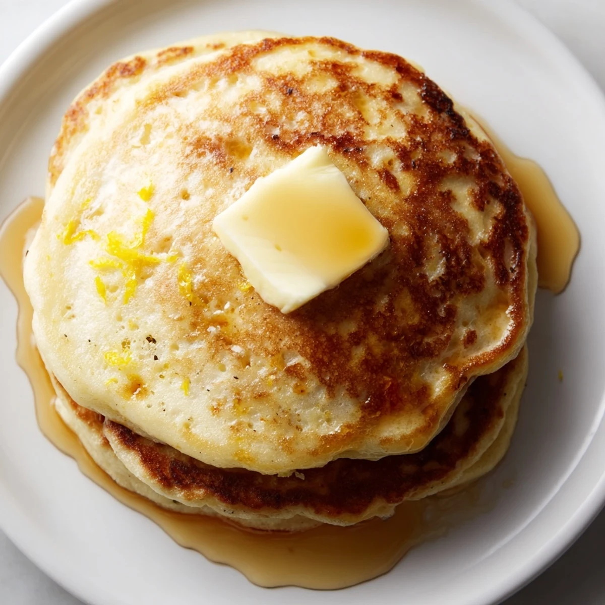 A stack of delicious lemon ricotta pancakes, showcasing their light texture and inviting aroma.