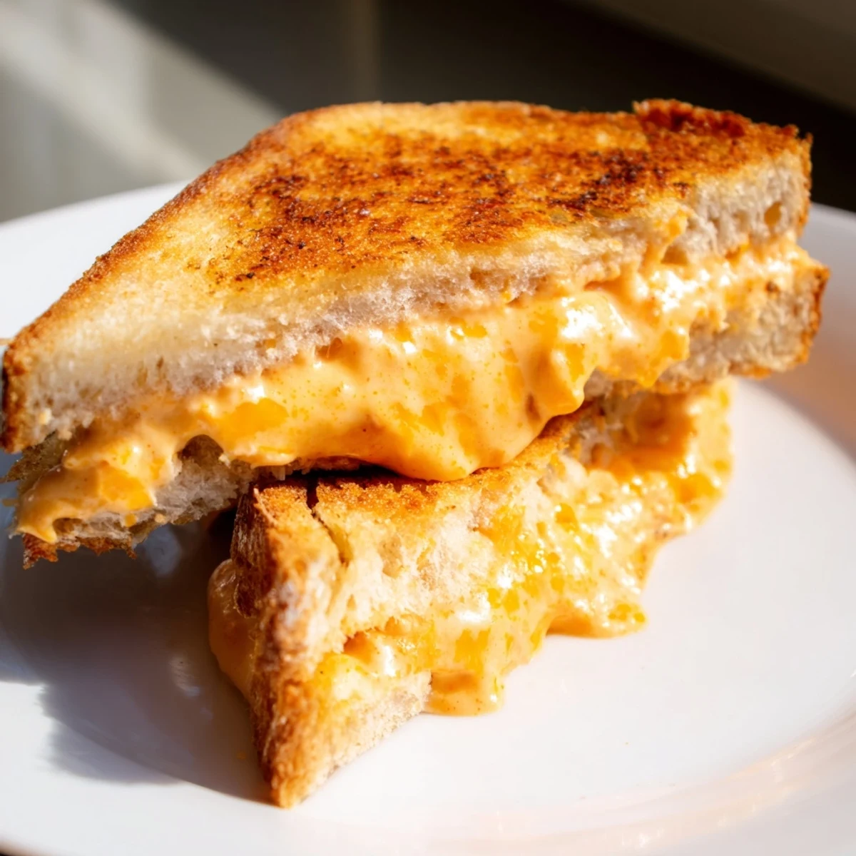 Enjoy a warm and satisfying Spiked Grilled Cheese, with its golden-brown crust and a spicy kick from the sriracha.