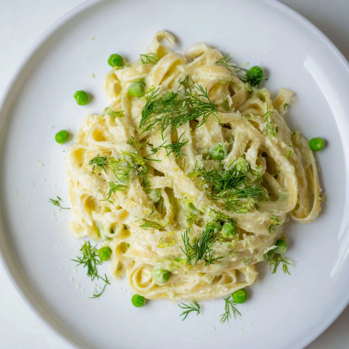 Enjoy a comforting bowl of creamy dill pasta, a vegetarian delight with fresh herbs.