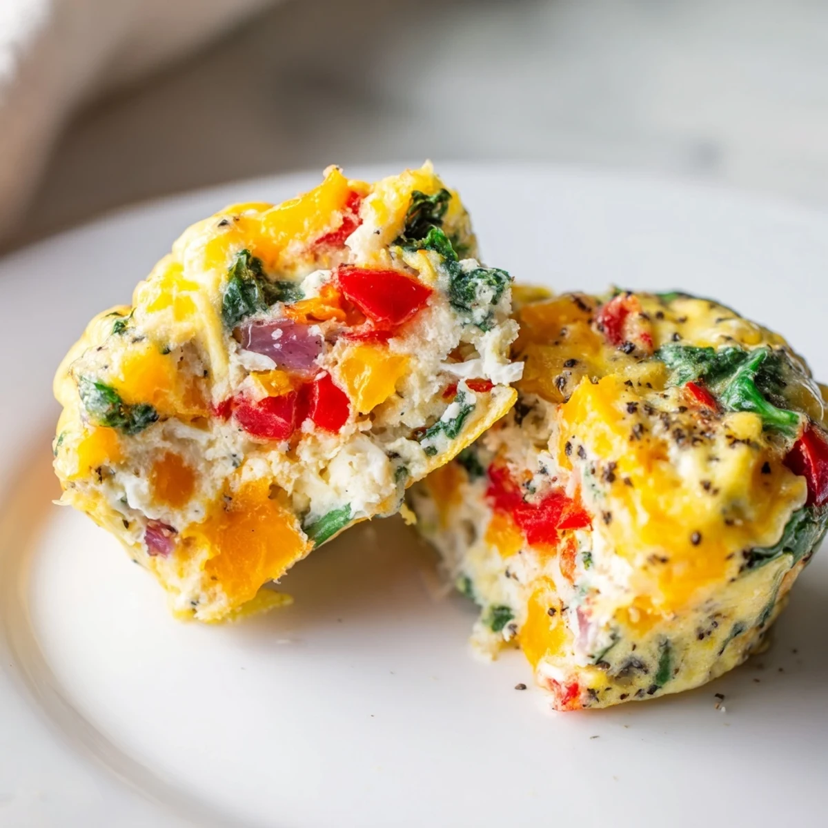 Savory Customizable Egg Muffins, a colorful breakfast with melted cheese and fresh veggies.