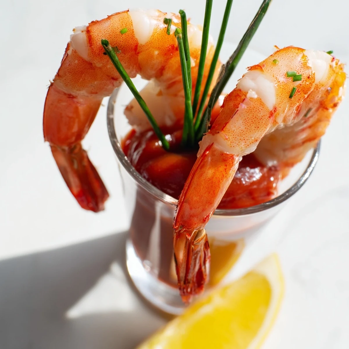 Refreshing bite: Classic Retro Prawn Cocktail Shooters, served in shot glasses, ready to grab and savor.