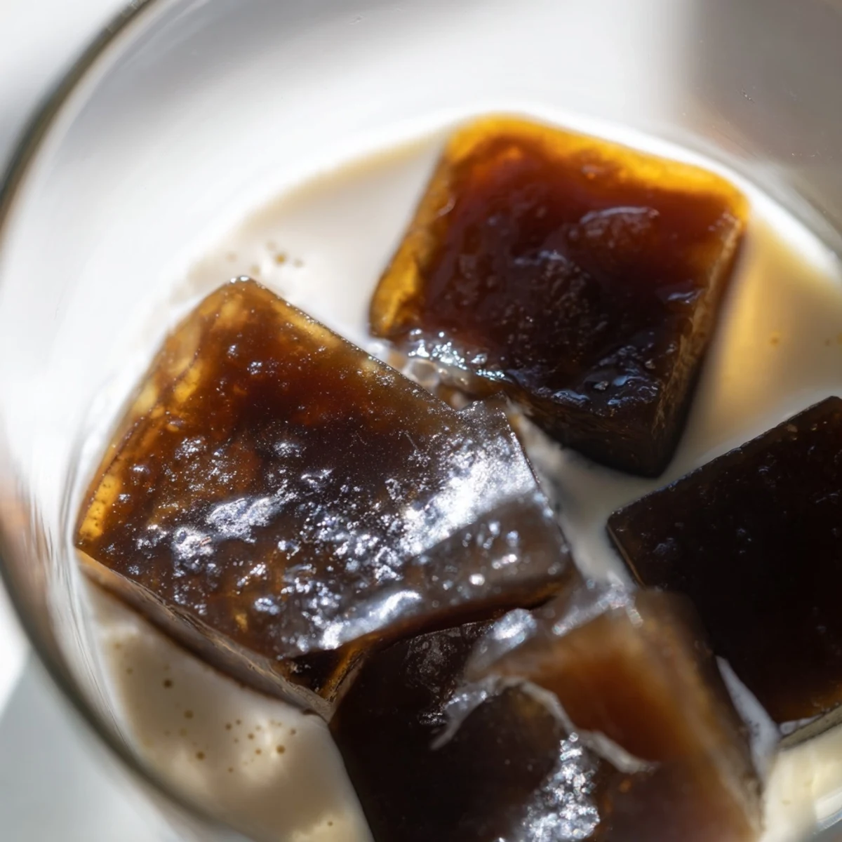 Chilled Coffee Jelly Dessert in a bowl, garnished with cocoa powder and a spoon.