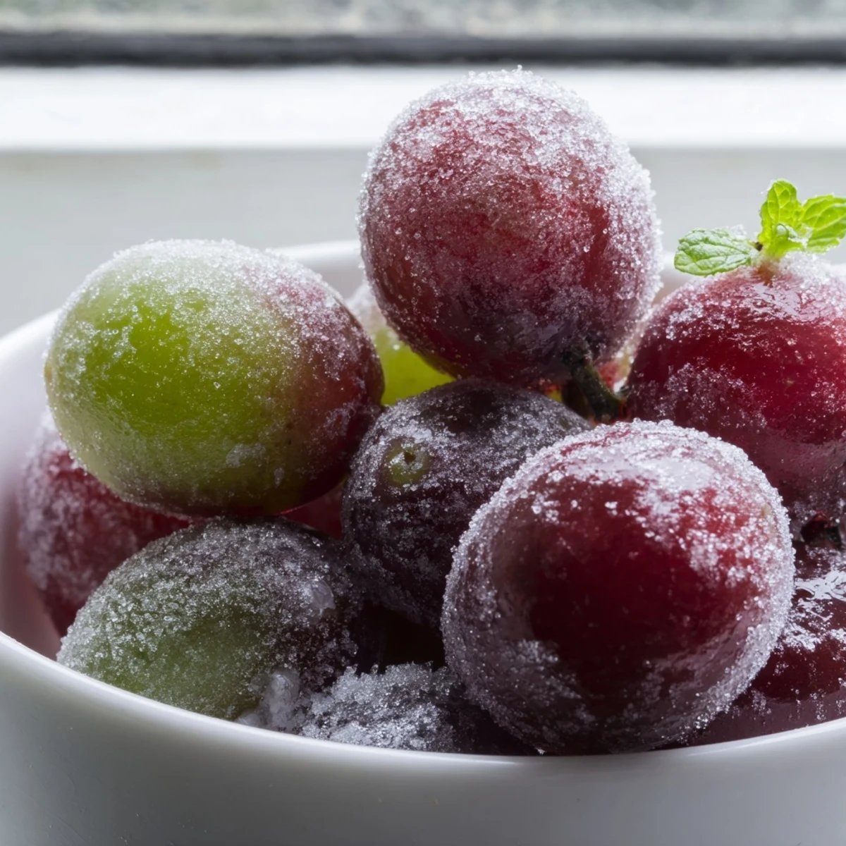 Frozen Grapes Spa Treat glistening with frost, ready for a refreshing snack on a hot summer day.