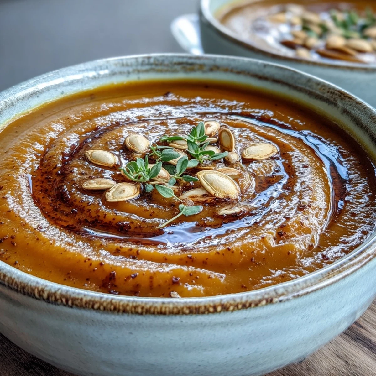 Golden-brown cubes of roasted butternut squash blended into a warm, spiced soup.