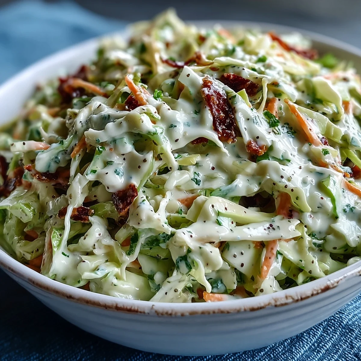 A chilled bowl of homemade coleslaw with creamy dressing, ready to serve with grilled burgers at an American backyard cookout.