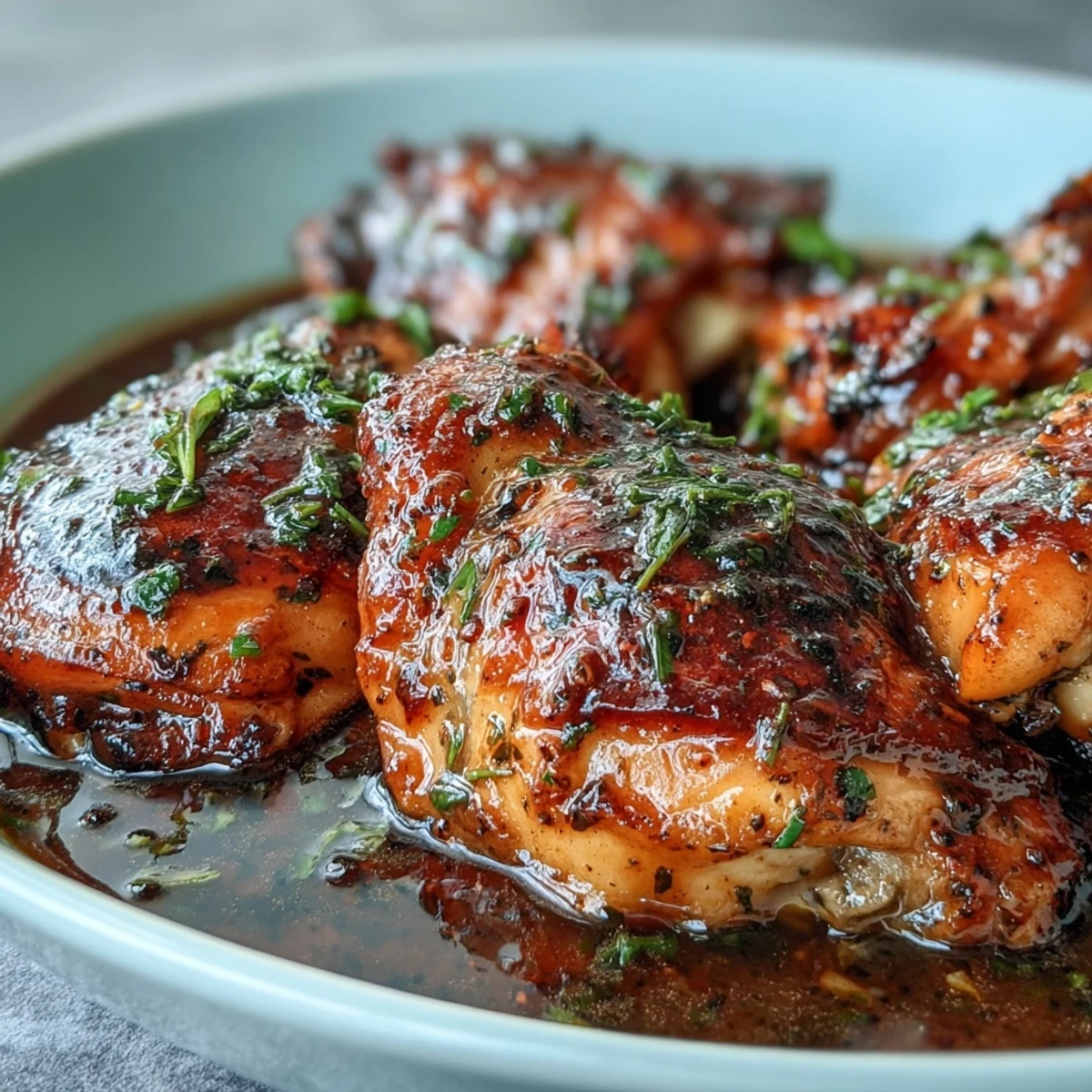 Slow cooker Honey Mustard Chicken is served juicy and golden, garnished with fresh thyme, ready to be enjoyed family-style for dinner.