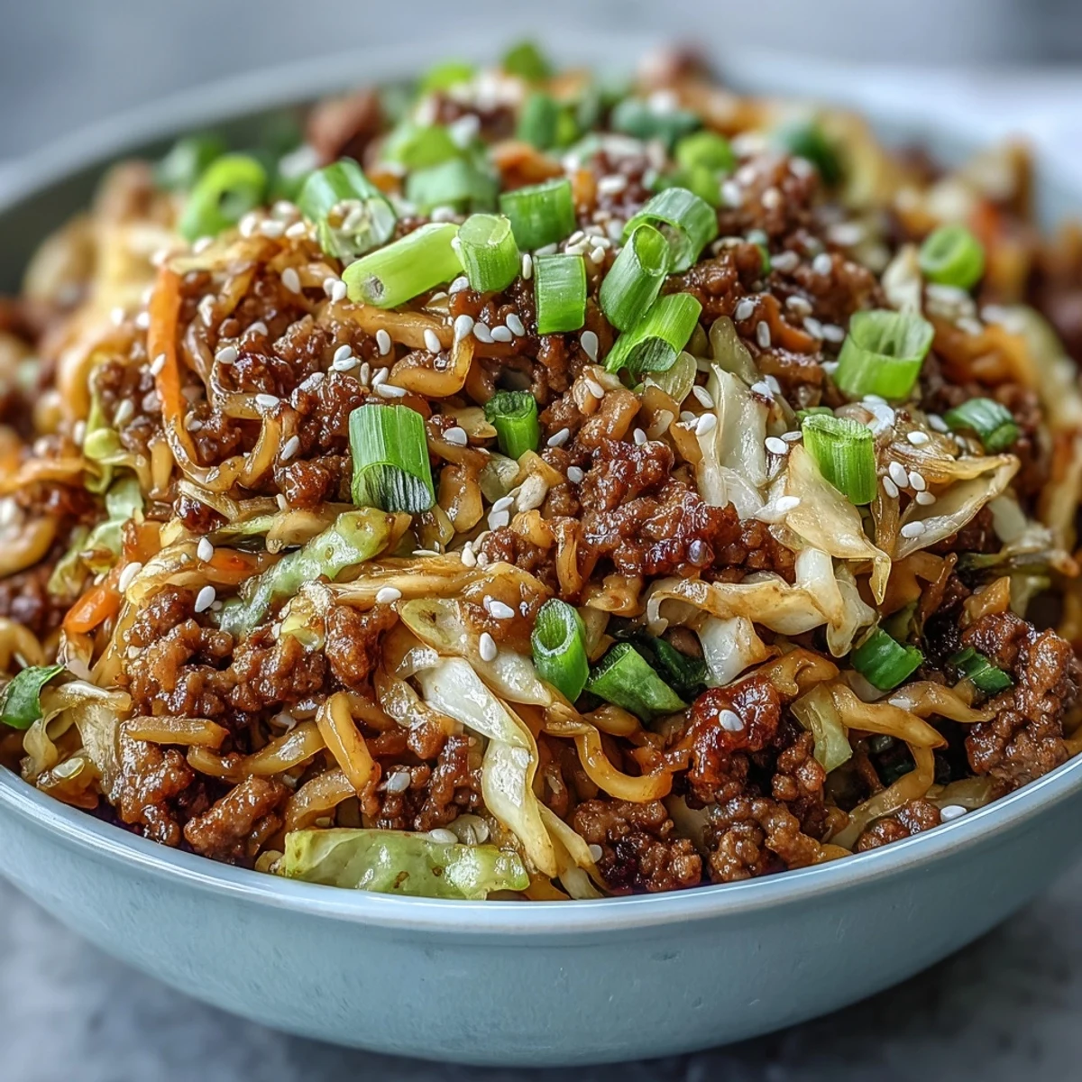 Ready in 25 minutes, this Asian-inspired Egg Roll in a Bowl features savory soy sauce and sesame oil, served hot as a perfect weeknight meal.