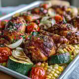 A colorful one-pan meal with tender chicken, fresh vegetables, and smoky spices, perfect for quick weeknight cooking.  