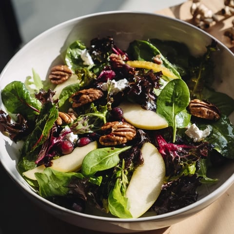 Beautiful Seasonal Cranberry and Walnut Salad with vibrant greens, cranberries, and toasted walnuts, ready to enjoy.