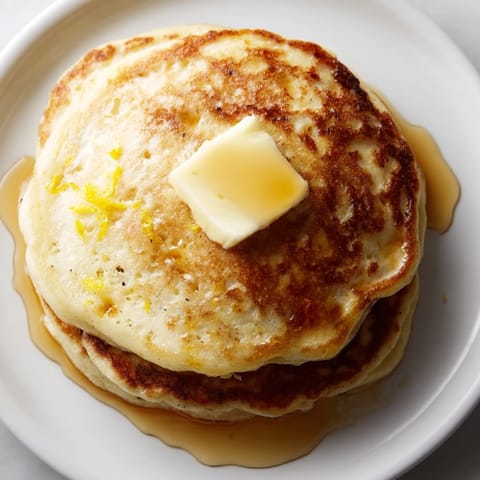 A stack of delicious lemon ricotta pancakes, showcasing their light texture and inviting aroma.