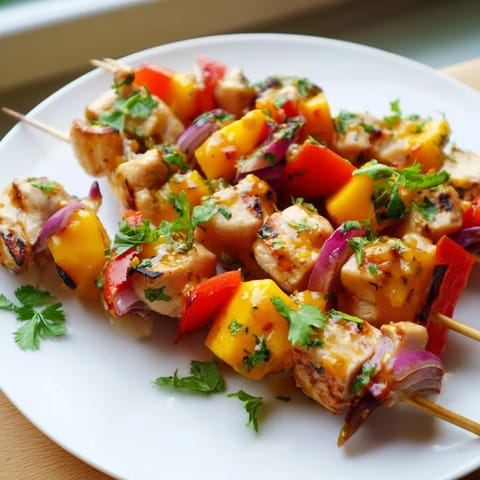 Juicy Mango Lime Chicken Skewers, grilled to perfection, offer a tropical explosion of flavor for summer grilling.