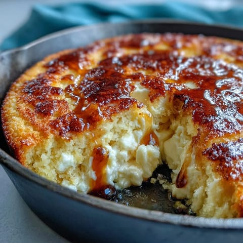 Golden, moist Southern-style cornbread baked in a cast-iron skillet, served warm with luscious honey butter for the ultimate comfort food experience.