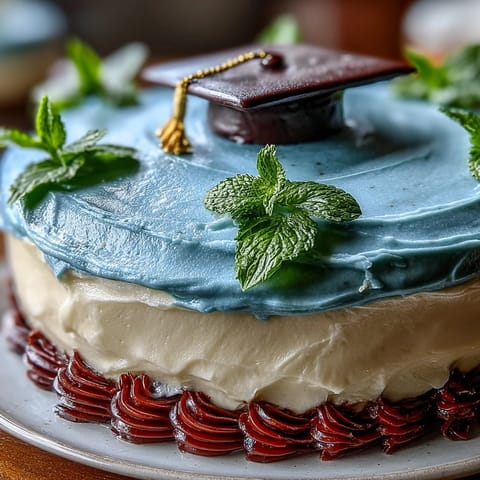 High school graduation cake featuring creamy vanilla buttercream, edible gold accents, and festive diploma decoration.