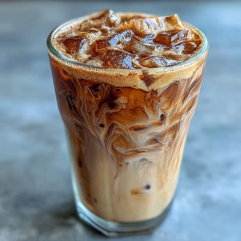 Iced brown sugar oat milk shaken espresso with frothy oat milk and a hint of cinnamon