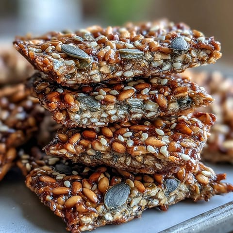 Golden homemade seed crackers, crisp and studded with flax, sunflower, and sesame seeds.