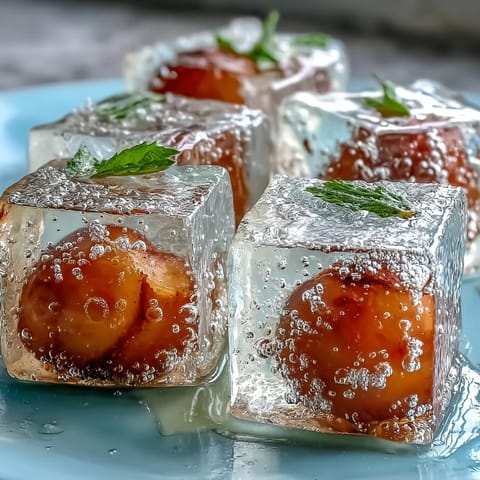 Lychee Agar Jelly Cubes shimmering in bright yuzu water, a refreshing Asian dessert.