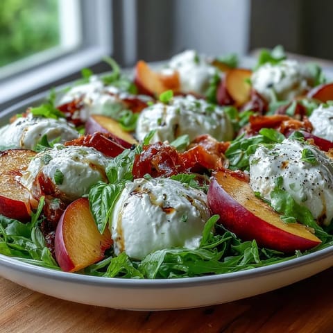 Creamy burrata, sweet peaches, and prosciutto star in this summer salad.