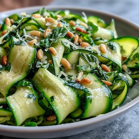 Bright lemon shaved zucchini ribbon salad with Parmesan, perfect for summer dining.