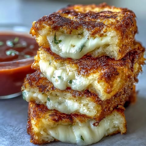 Cheesy, toasted mini grilled cheese triangles beside a warm bowl of tomato soup.