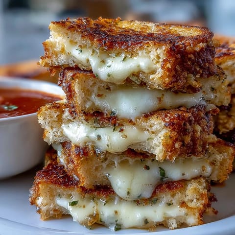 Golden mini grilled cheese dippers ready for dipping in thick tomato soup.