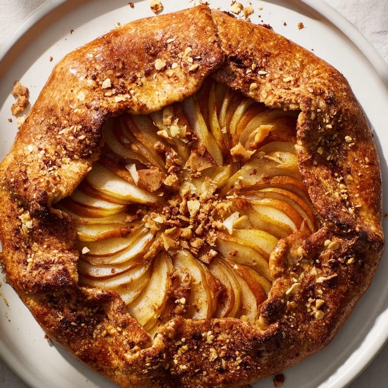 Buttery folds and glistening pears: a close-up of the delicious Rustic Pear and Ginger Galette.