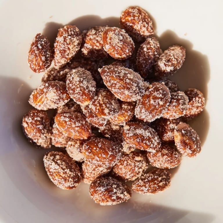Close-up of cinnamon roasted almonds, sugared and spiced, perfect gift idea for the holidays.