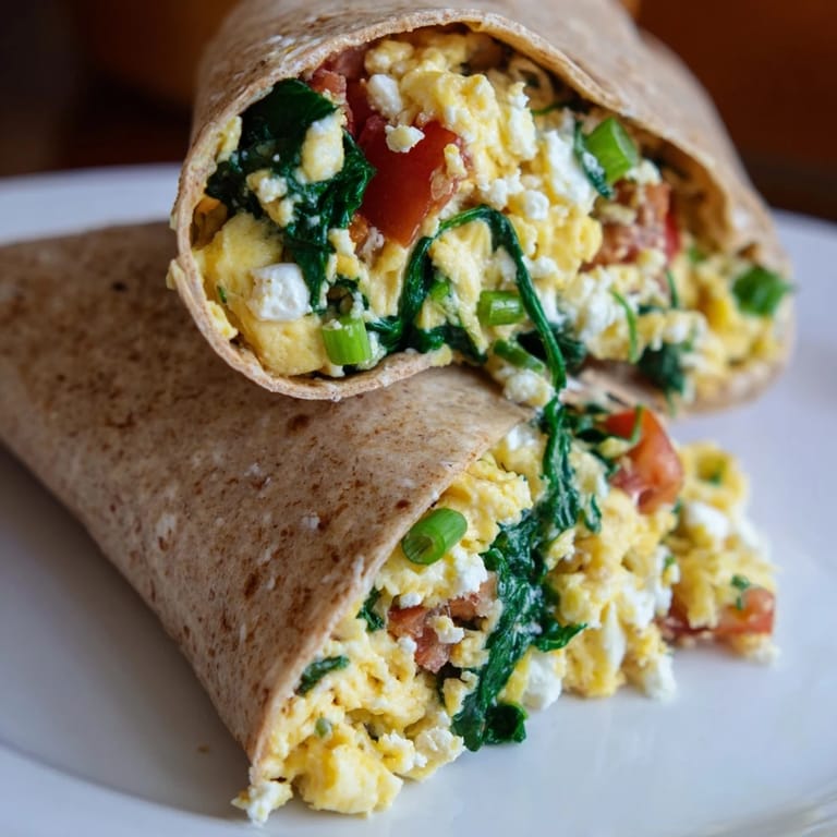 Golden, savory feta egg wrap, served warm and packed with protein for a delicious vegetarian meal.