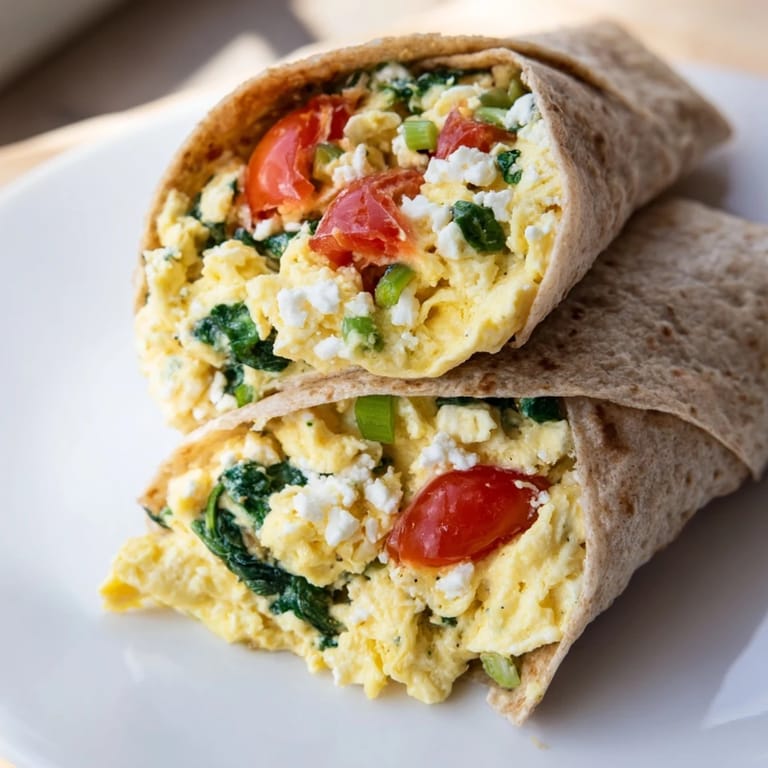 Visualize a perfectly rolled feta egg wrap, showcasing a healthy breakfast with flavorful ingredients.