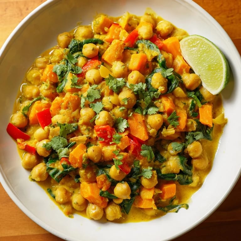 This flavorful chickpea curry is a delicious vegan meal, perfect with a squeeze of fresh lime.