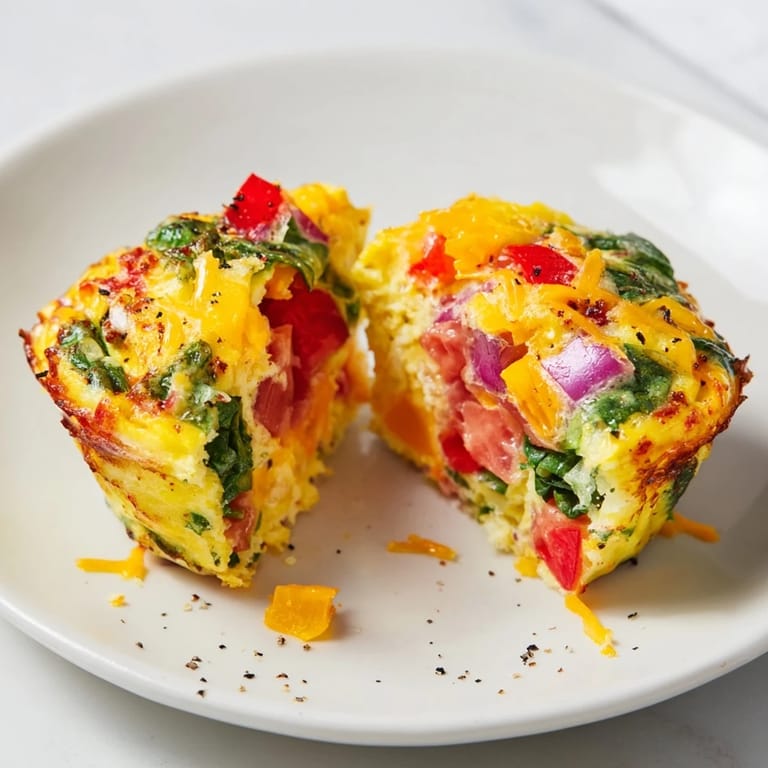 Golden-brown Customizable Egg Muffins with spinach and tomatoes, perfect for a quick, healthy meal.