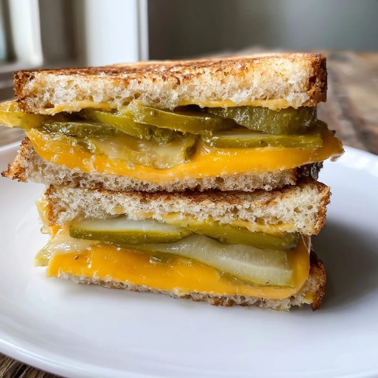 Golden brown pickle bread sandwich buns enveloping flavorful pickles and melted cheddar cheese, warm from the oven.