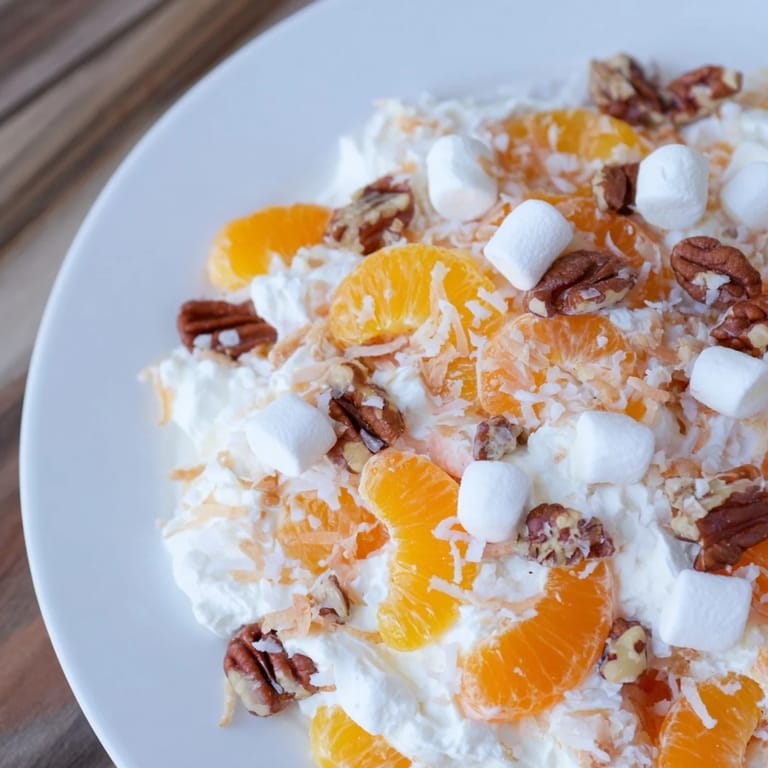 Homemade Elevated Ambrosia Salad, showcasing the bright colors and textures of this classic, upgraded fruit salad.