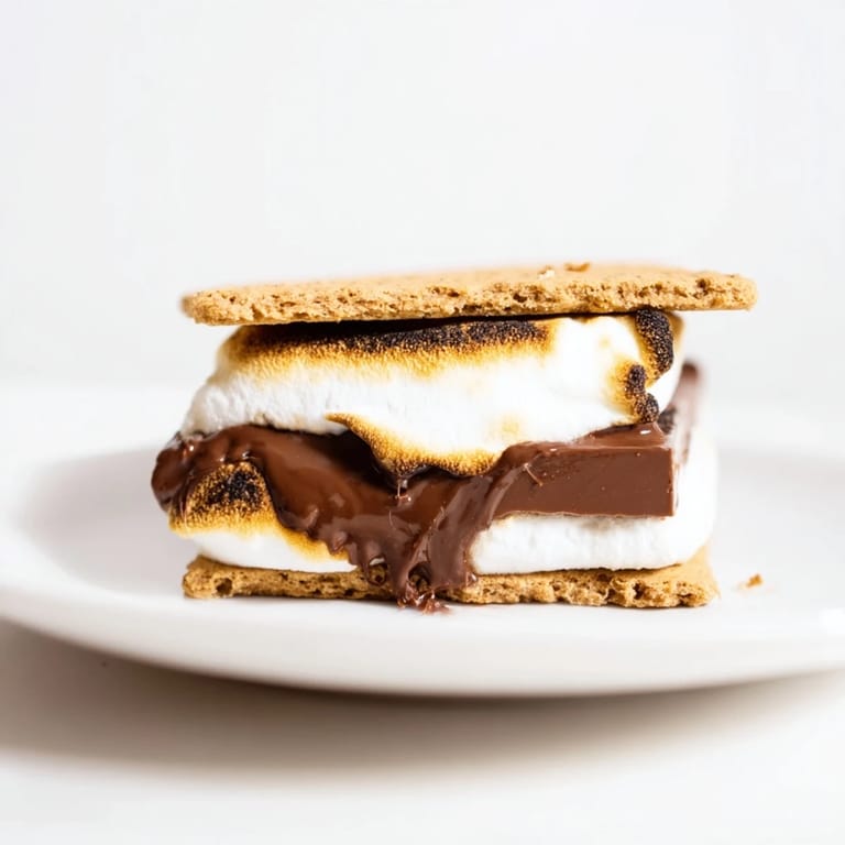 Gooey, warm s'mores with perfectly puffed marshmallows and rich chocolate, stacked neatly on a sheet of parchment paper inside the air fryer basket.  