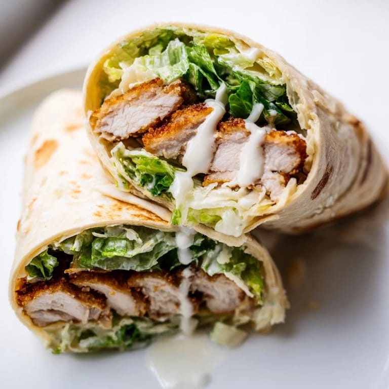 Crunchy breaded chicken tucked into a warm flour tortilla with crisp romaine, sharp Parmesan, and tangy Caesar for a satisfying handheld meal.