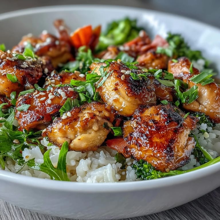 Savory One Pan Honey Garlic Chicken Broccoli Rice served hot with green onions and sesame seeds.