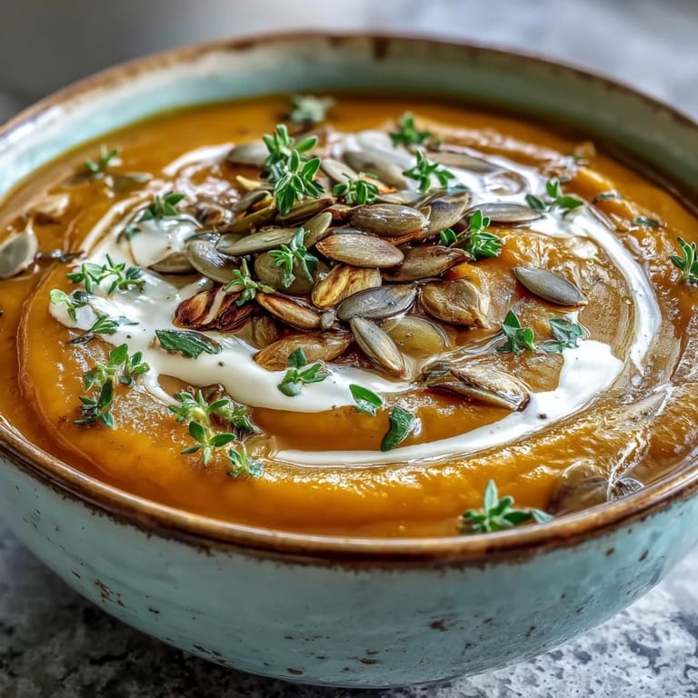 Comforting bowl of roasted butternut squash soup alongside crusty bread, ready for a cozy dinner.