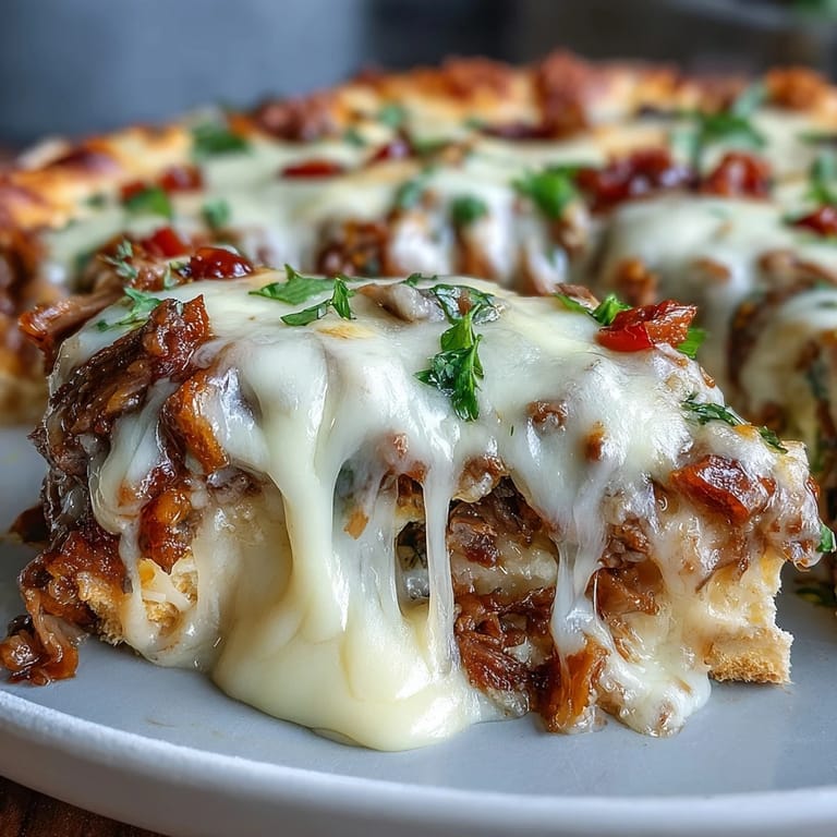 Savory Philly Cheesesteak Dip bubbling from the oven, paired with baguette slices for dipping.