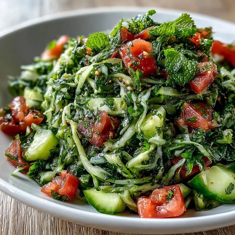 Served Lebanese Cabbage Salad as a light main course, garnished with green onions and a lemon wedge on the side.