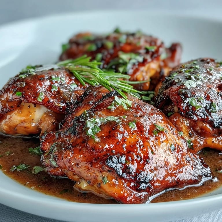 Tender Honey Mustard Chicken is drizzled with extra glaze, paired with creamy mashed potatoes and roasted green beans on a rustic plate.