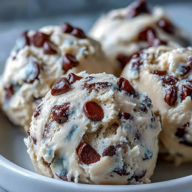 Creamy Greek Yogurt Cookie Dough in a glass jar, topped with chocolate chips and a vanilla bean.