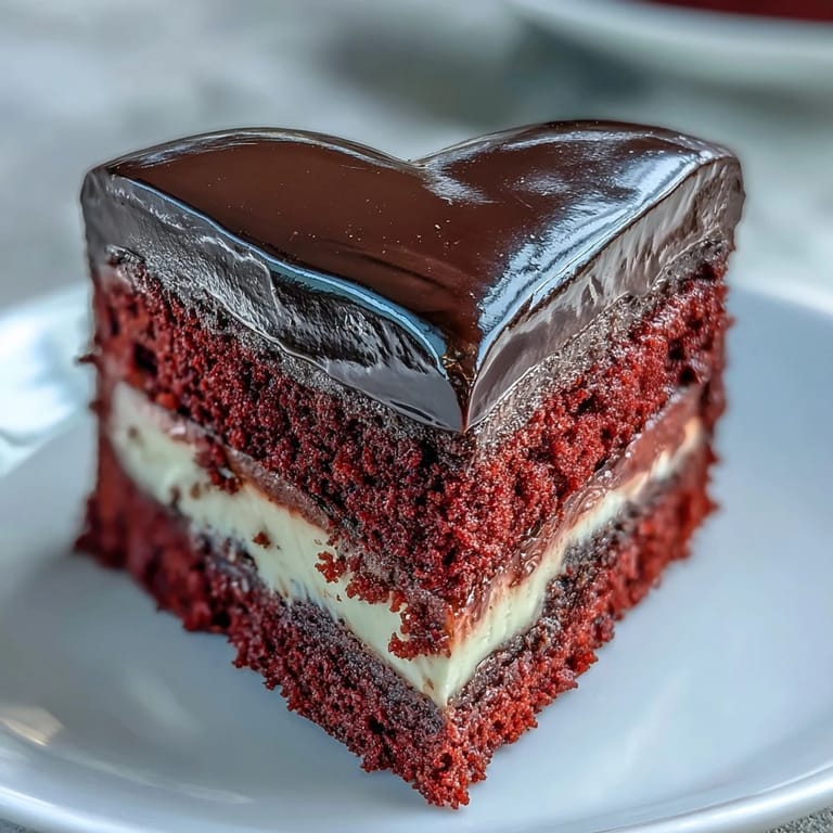 Plated Red Betty Boop Heart Cake with cream cheese swirls and edible glitter on a rustic table.