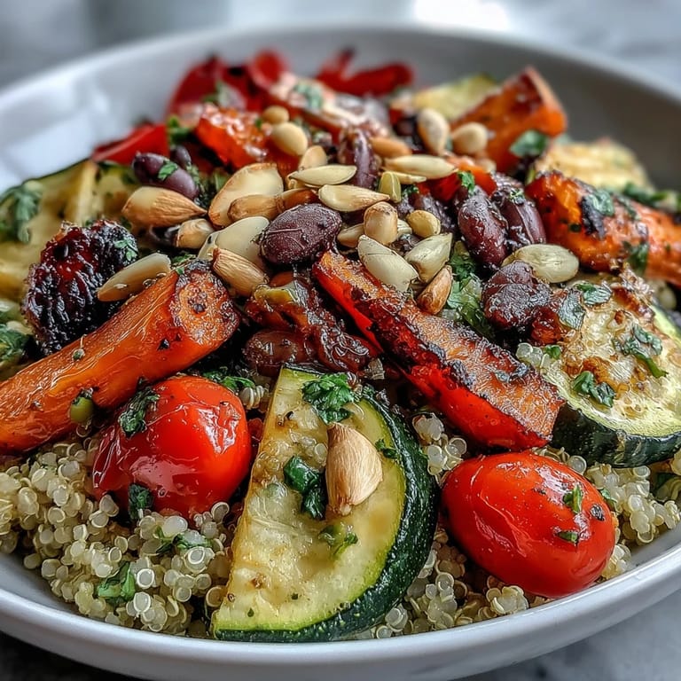 Freshly prepared Veggie and Quinoa Power Bowl served with pumpkin seeds and chickpeas, ideal for a healthy vegetarian dinner.